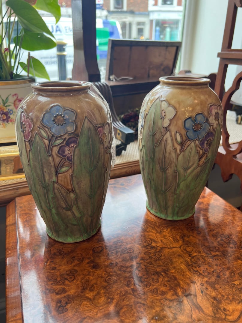 Pair of Royal Doulton  green floral design